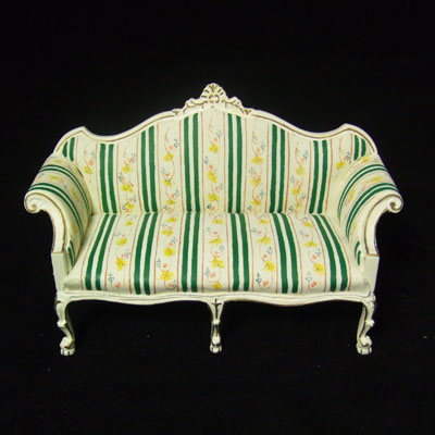 8036-02, 1" Scale White and Green Stripe Sofa - Hand-painted - Click Image to Close
